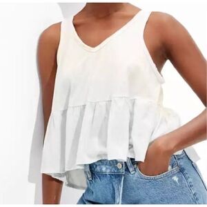 American Eagle White V-neck Tank Top Medium